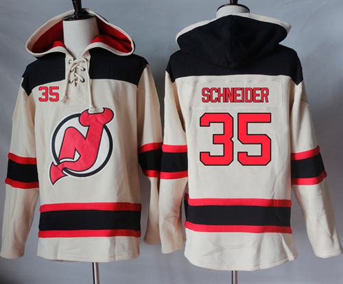 Devils #35 Cory Schneider Cream Sawyer Hooded Sweatshirt Stitched NHL Jersey
